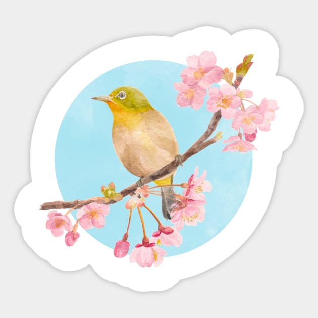 Cape White-eye with Sakura Sticker by Flowering Words